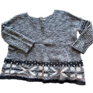 Free People Southwestern Wool Mohair Chunky Knit Sweater Marled Grey XS Boho